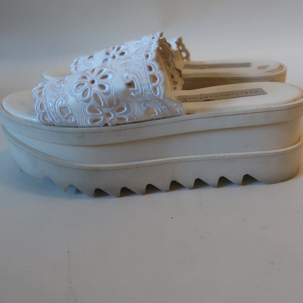 WOMENS STELLA MCCARTNEY WHITE EYELET PLATFORM SANDAL SLIDES 36.5 US/6.5 * - Picture 6 of 10